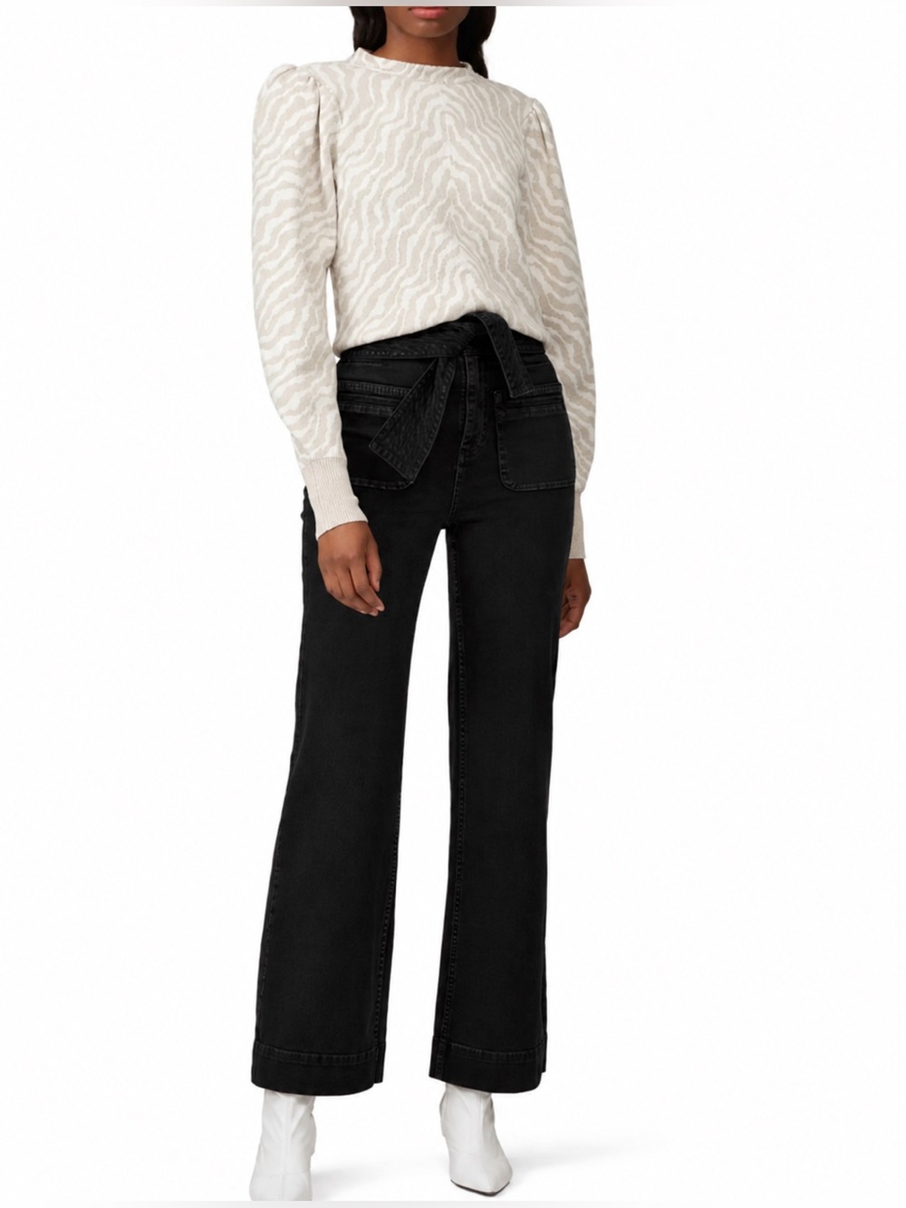 Ulla Johnson Wade Tie Waist Wide Leg Jeans Pants Black Women Size 2